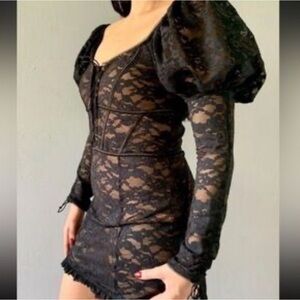 For Love & Lemons Black Lace Mini Dress Size Medium NWT Coquette Romantic Goth
